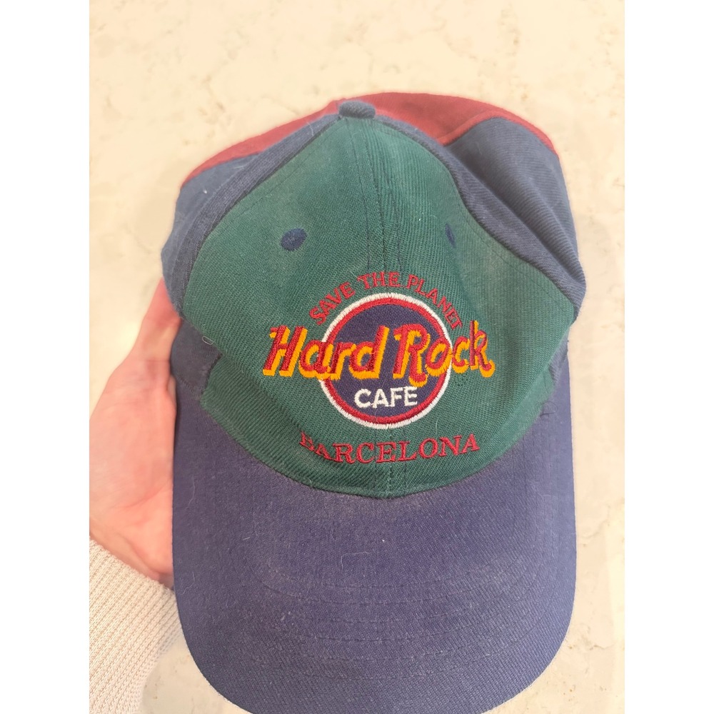 Hard Rock Cafe‎ Barcelona Vintage Colorblock Snapback Hat Navy Green Burgundy